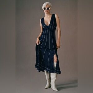 Anthropologie Pilcro Seamed V-Neck Mesh Dress Denim